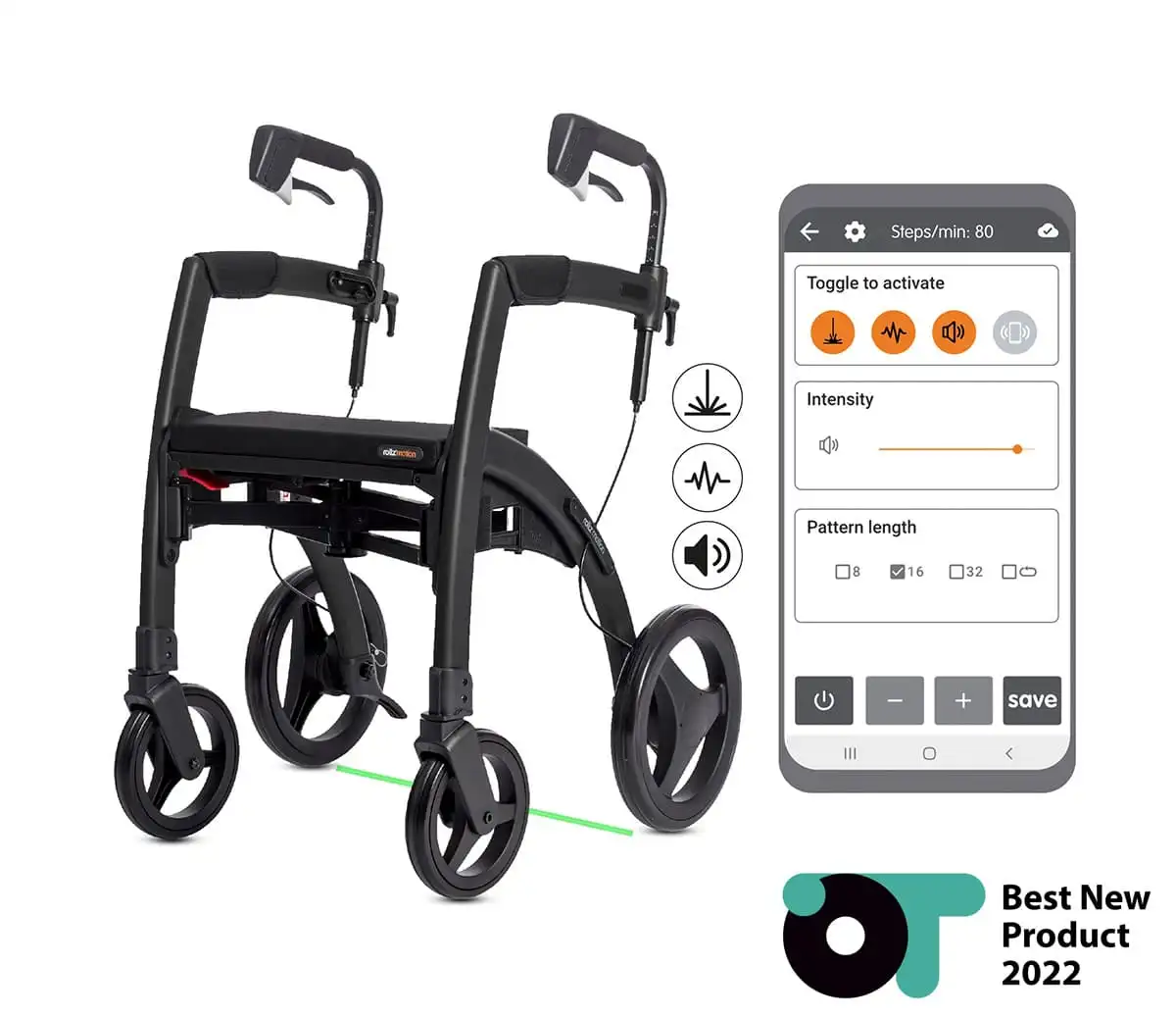 Rollz Motion Rhythm Parkinson Rollator og transportstol med impulser