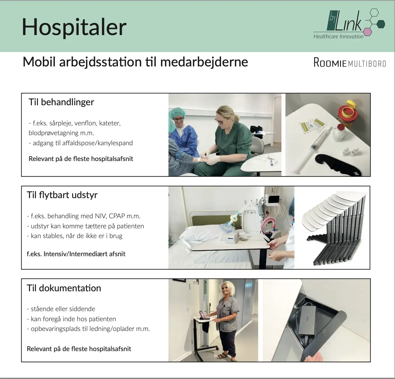 Roomie på hospitaler arbejdsbord til medarbejdere